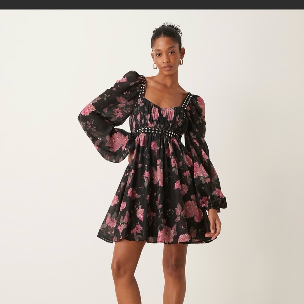 asos design Elegant Black and Pink Floral Dress Sz 6